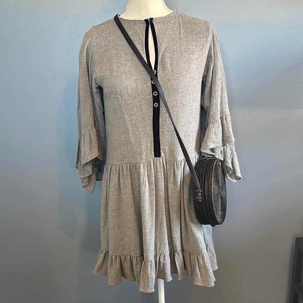 Elegant Zara Gray Ruffle Dress